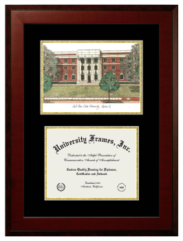 Sul Ross State University Double Opening with Campus Image (Unimprinted Mat) Frame in Honors Mahogany with Black & Gold Mats for document: 8 1/2"h x 11"w  