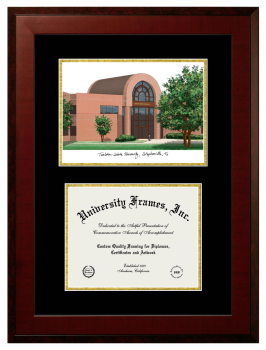 Tarleton State University Double Opening with Campus Image (Unimprinted Mat) Frame in Honors Mahogany with Black & Gold Mats for DOCUMENT: 8 1/2"H X 11"W  