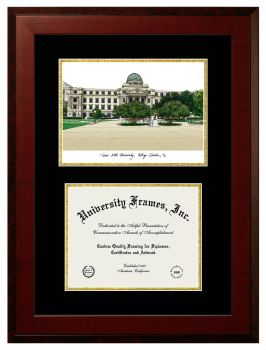 Texas A&M University Double Opening with Campus Image (Unimprinted Mat) Frame in Honors Mahogany with Black & Gold Mats for DOCUMENT: 8 1/2"H X 11"W  