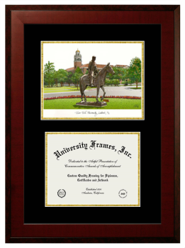 Texas Tech University Double Opening with Campus Image (Unimprinted Mat) Frame in Honors Mahogany with Black & Gold Mats for document: 8 1/2"h x 11"w  