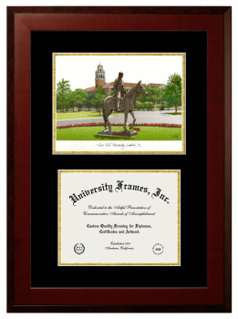 Texas Tech University Double Opening with Campus Image (Unimprinted Mat) Frame in Honors Mahogany with Black & Gold Mats for DOCUMENT: 8 1/2"H X 11"W  