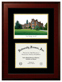 Towson University Double Opening with Campus Image (Unimprinted Mat) Frame in Honors Mahogany with Black & Gold Mats for DOCUMENT: 8 1/2"H X 11"W  