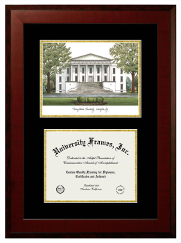Transylvania University Double Opening with Campus Image (Unimprinted Mat) Frame in Honors Mahogany with Black & Gold Mats for DOCUMENT: 8 1/2"H X 11"W  