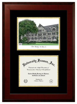 Tulane University Double Opening with Campus Image (Unimprinted Mat) Frame in Honors Mahogany with Black & Gold Mats for DOCUMENT: 8 1/2"H X 11"W  