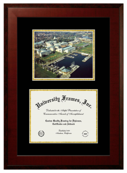 United States Naval Academy Double Opening with Campus Image (Unimprinted Mat) Frame in Honors Mahogany with Black & Gold Mats for DOCUMENT: 8 1/2"H X 11"W  