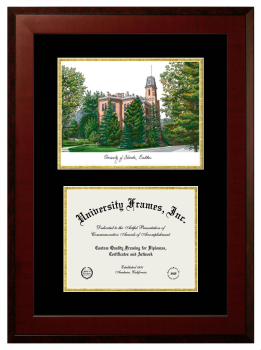 University of Colorado Double Opening with Campus Image (Unimprinted Mat) Frame in Honors Mahogany with Black & Gold Mats for DOCUMENT: 8 1/2"H X 11"W  