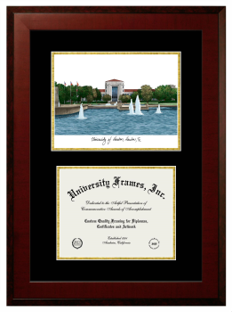 University of Houston Double Opening with Campus Image (Unimprinted Mat) Frame in Honors Mahogany with Black & Gold Mats for DOCUMENT: 8 1/2"H X 11"W  