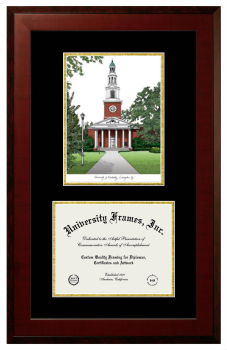 University of Kentucky College of Health Sciences Double Opening with Campus Image (Unimprinted Mat) Frame in Honors Mahogany with Black & Gold Mats for document: 8 1/2"h x 11"w  