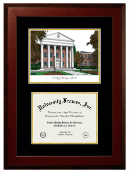 University of Mississippi Double Opening with Campus Image (Unimprinted Mat) Frame in Honors Mahogany with Black & Gold Mats for DOCUMENT: 8 1/2"H X 11"W  