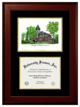 University of New Hampshire Double Opening with Campus Image (Unimprinted Mat) Frame in Honors Mahogany with Black & Gold Mats for DOCUMENT: 8 1/2"H X 11"W  