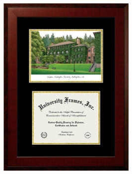Western Washington University Woodring College of Education Double Opening with Campus Image (Unimprinted Mat) Frame in Honors Mahogany with Black & Gold Mats for document: 8 1/2"h x 11"w  