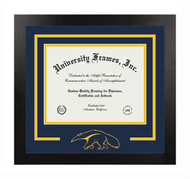 University of California Irvine The Henry Samueli School of Engineering Logo Mat Frame in Manhattan Black with Navy Blue & Amber Mats for DOCUMENT: 8 1/2"H X 11"W  