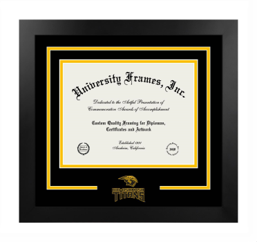 University of Wisconsin Oshkosh Honors College Logo Mat Frame in Manhattan Black with Black & Amber Mats for document: 8 1/2"h x 11"w  
