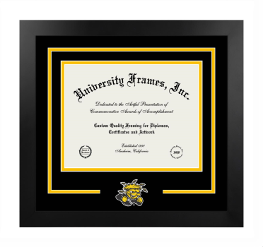Wichita State University College of Health Professions Logo Mat Frame in Manhattan Black with Black & Amber Mats for document: 8 1/2"h x 11"w  