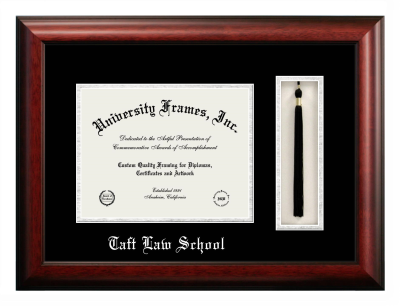 Taft Law School Diploma with Tassel Box Frame in Satin Mahogany with Black & Silver Mats for DOCUMENT: 8 1/2"H X 11"W  