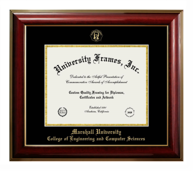 Marshall University College of Engineering and Computer Sciences Diploma Frame in Classic Mahogany with Gold Trim with Black & Gold Mats for document: 8 1/2"h x 11"w  