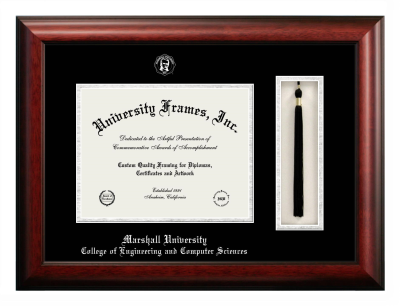 Diploma with Tassel Box Frame in Satin Mahogany with Black & Silver Mats for DOCUMENT: 8 1/2"H X 11"W  