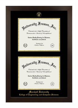 Marshall University College of Engineering and Computer Sciences Double Degree (Stacked) Frame in Manhattan Espresso with Black & Gold Mats for document: 8 1/2"h x 11"w  , document: 8 1/2"h x 11"w  
