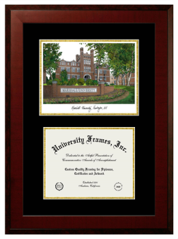 Marshall University College of Engineering and Computer Sciences Double Opening with Campus Image (Unimprinted Mat) Frame in Honors Mahogany with Black & Gold Mats for document: 8 1/2"h x 11"w  