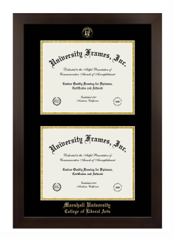Marshall University College of Liberal Arts Double Degree (Stacked) Frame in Manhattan Espresso with Black & Gold Mats for document: 8 1/2"h x 11"w  , document: 8 1/2"h x 11"w  
