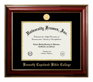 Kenneth Copeland Bible College Diploma Frame in Classic Mahogany with Gold Trim with Black & Gold Mats for document: 8 1/2"h x 11"w  