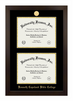 Kenneth Copeland Bible College Double Degree (Stacked) Frame in Manhattan Espresso with Black & Gold Mats for document: 8 1/2"h x 11"w  , document: 8 1/2"h x 11"w  
