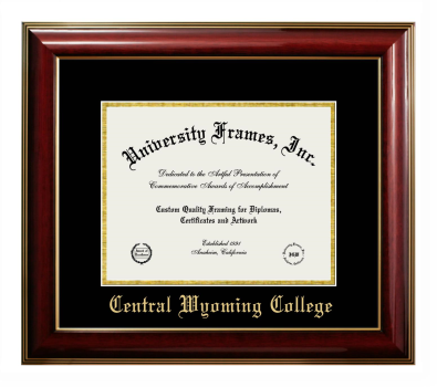 Central Wyoming College Diploma Frame in Classic Mahogany with Gold Trim with Black & Gold Mats for document: 8 1/2"h x 11"w  