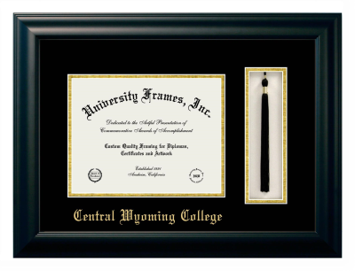 Central Wyoming College Diploma with Tassel Box Frame in Satin Black with Black & Gold Mats for document: 8 1/2"h x 11"w  