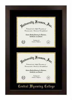 Central Wyoming College Double Degree (Stacked) Frame in Manhattan Espresso with Black & Gold Mats for document: 8 1/2"h x 11"w  , document: 8 1/2"h x 11"w  