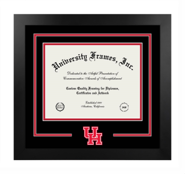 Logo Mat Frame in Manhattan Black with Black & Red Mats for DOCUMENT: 8 1/2"H X 11"W  