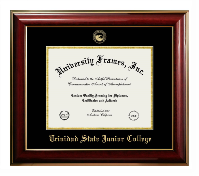 Trinidad State Junior College Diploma Frame in Classic Mahogany with Gold Trim with Black & Gold Mats for DOCUMENT: 8 1/2"H X 11"W  