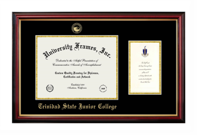 Trinidad State Junior College Diploma with Announcement Frame in Petite Mahogany with Gold Trim with Black & Gold Mats for document: 8 1/2"h x 11"w  , diploma: 7"h x 4"w  