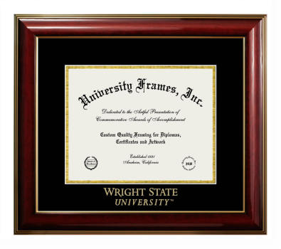 Wright State University Diploma Frame in Classic Mahogany with Gold Trim with Black & Gold Mats for DOCUMENT: 8 1/2"H X 11"W  