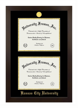 Kansas City University Double Degree (Stacked) Frame in Manhattan Espresso with Black & Gold Mats for document: 8 1/2"h x 11"w  , document: 8 1/2"h x 11"w  