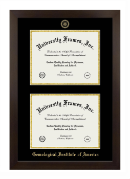 Gemological Institute of America Double Degree (Stacked) Frame in Manhattan Espresso with Black & Gold Mats for document: 8 1/2"h x 11"w  , document: 8 1/2"h x 11"w  