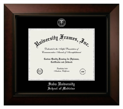 Saba University School of Medicine Diploma Frame in Legacy Black Cherry with Black & Silver Mats for document: 8 1/2"h x 11"w  