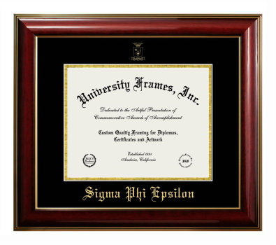 Sigma Phi Epsilon Diploma Frame in Classic Mahogany with Gold Trim with Black & Gold Mats for DOCUMENT: 8 1/2"H X 11"W  