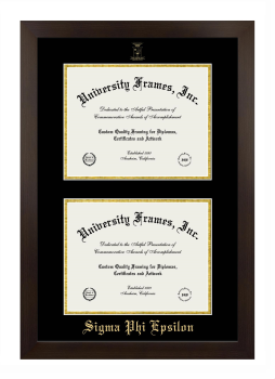 Sigma Phi Epsilon Double Degree (Stacked) Frame in Manhattan Espresso with Black & Gold Mats for document: 8 1/2"h x 11"w  , document: 8 1/2"h x 11"w  