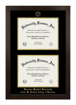 Houston Baptist University Archie W. Dunham College of Business Double Degree (Stacked) Frame in Manhattan Espresso with Black & Gold Mats for document: 8 1/2"h x 11"w  , document: 8 1/2"h x 11"w  