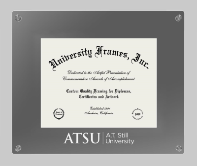A.T. Still University Lucent Clear-over-Smoke Frame in Lucent Smoke Moulding with Lucent Smoke Mat for DOCUMENT: 8 1/2"H X 11"W  