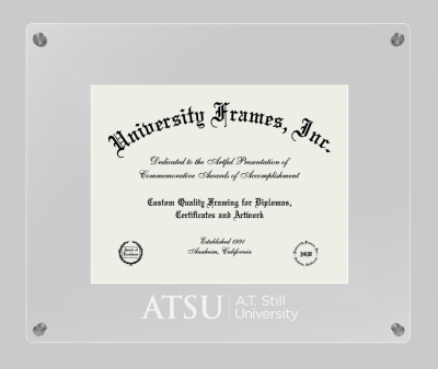 A.T. Still University Lucent Clear-over-Clear Frame in Lucent Clear Moulding with Lucent Clear Mat for DOCUMENT: 8 1/2"H X 11"W  