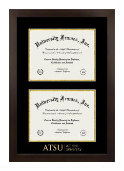 A.T. Still University Double Degree (Stacked) Frame in Manhattan Espresso with Black & Gold Mats for document: 8 1/2"h x 11"w  , document: 8 1/2"h x 11"w  