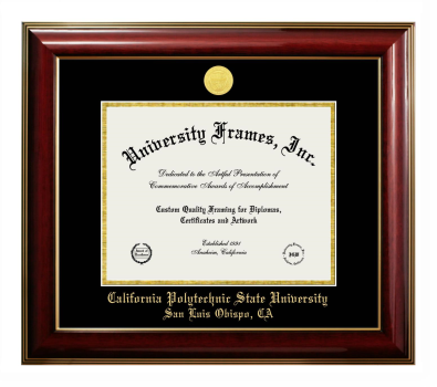 California Polytechnic State University - San Luis Obispo Diploma Frame in Classic Mahogany with Gold Trim with Black & Gold Mats for document: 8 1/2"h x 11"w  