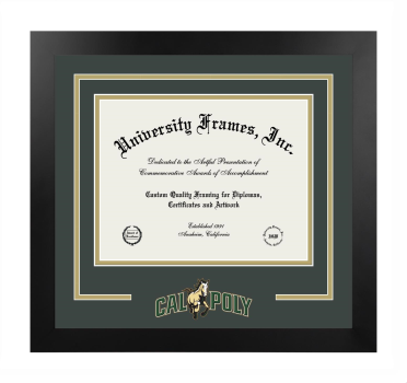 Logo Mat Frame in Manhattan Black with Forest Green & Tan Mats for DOCUMENT: 8 1/2"H X 11"W  