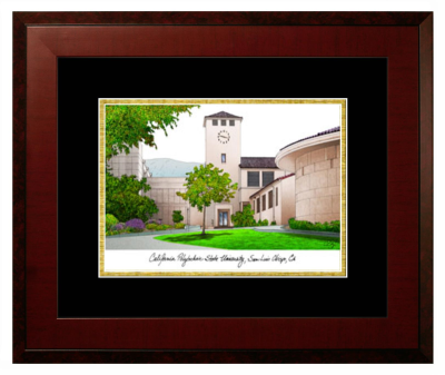 California Polytechnic State University - San Luis Obispo Lithograph Only Frame in Honors Mahogany with Black & Gold Mats