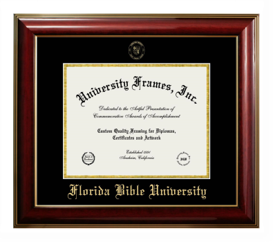 Florida Bible University Diploma Frame in Classic Mahogany with Gold Trim with Black & Gold Mats for document: 8 1/2"h x 11"w  