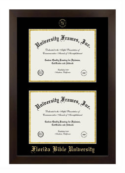 Florida Bible University Double Degree (Stacked) Frame in Manhattan Espresso with Black & Gold Mats for document: 8 1/2"h x 11"w  , document: 8 1/2"h x 11"w  