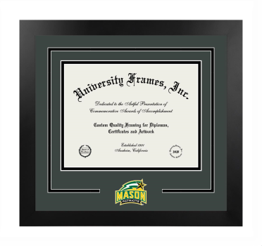 George Mason University Logo Mat Frame in Manhattan Black with Forest Green & Black Mats for DOCUMENT: 8 1/2"H X 11"W  