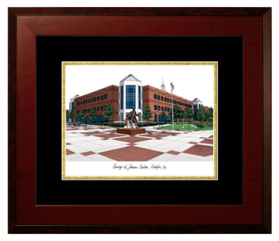 George Mason University Lithograph Only Frame in Honors Mahogany with Black & Gold Mats