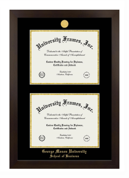 George Mason University School of Business Double Degree (Stacked) Frame in Manhattan Espresso with Black & Gold Mats for document: 8 1/2"h x 11"w  , document: 8 1/2"h x 11"w  
